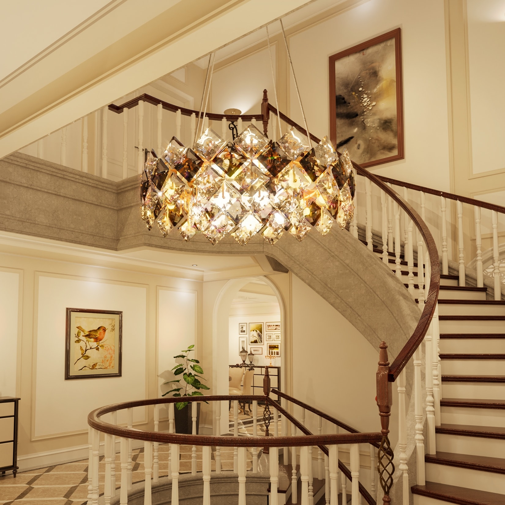 クリスタルゴールド3灯テ一ブルシャンデリア Crystal-Convertible-Chandelier
