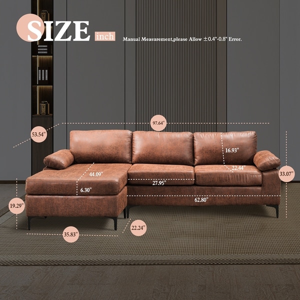 OVIOS Mid-Century Suede Reversible Chaise Sofa With Metal