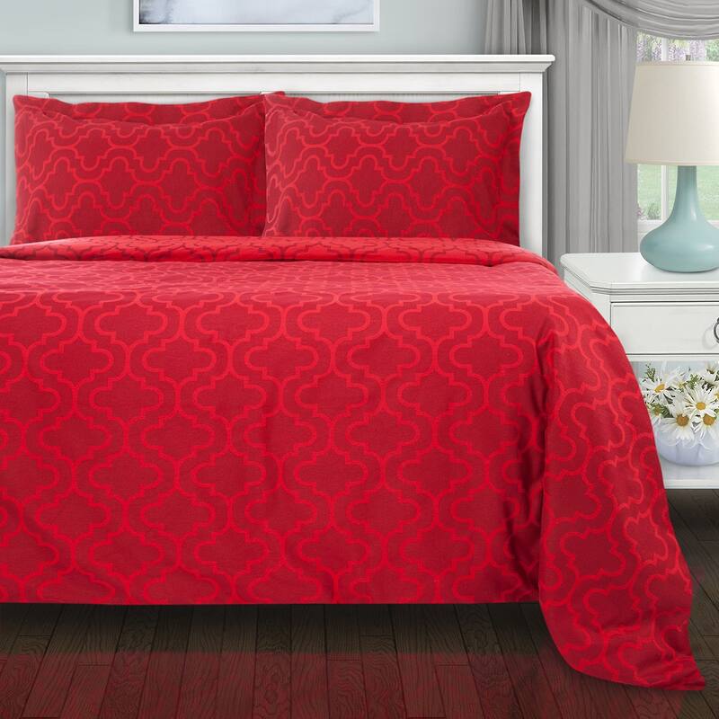 HomeRoots Burgundy King Cotton Blend Thread Count Washable Duvet Cover Set