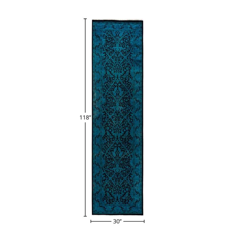 Fine Vibrance, One-of-a-Kind Hand-Knotted Runner Rug - Black, 2' 6" x 9' 10" - 2' 6" x 9' 10"