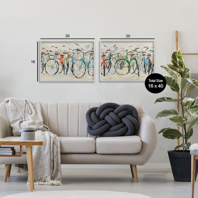 Stupell Dynamic Bicycles on Beige Framed Giclee Art Design By Dusza (Set of 2)