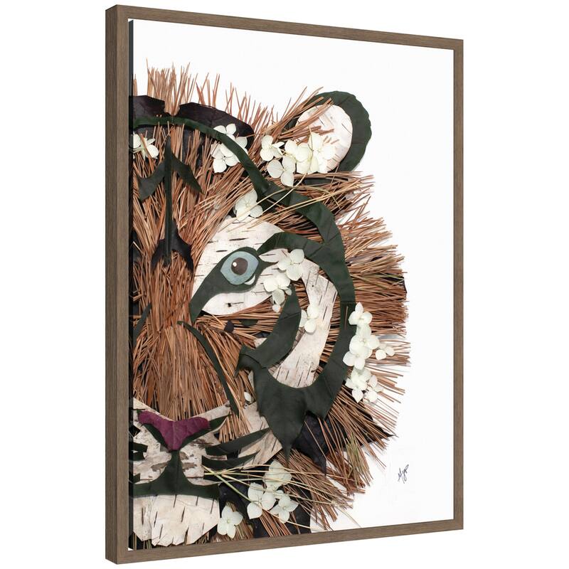 Kate and Laurel Tiger by Madeline Jeppesen Framed Canvas Wall Art Print - 18x24 - Walnut