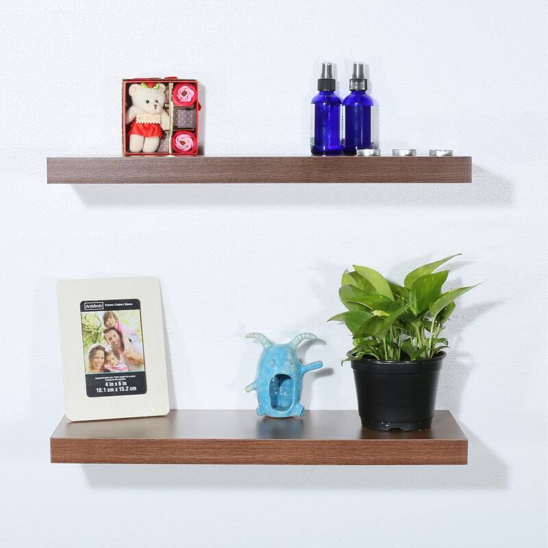 Set of 2 Modern and Contemporary JD Walnut Floating Shelf - 9.25*23.62*1.5 inches