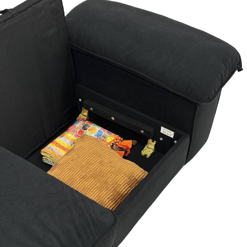 Roomfitters Modern Overstuffed Upholstered Sofa with Hidden Storage and Padded Arms, Comfy Loveseat for Small Space