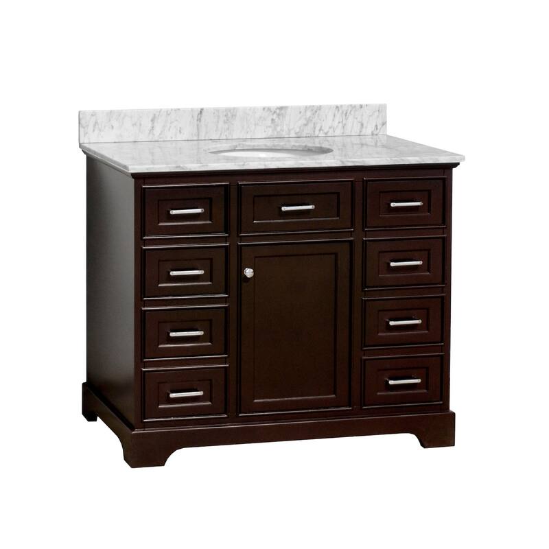 KitchenBathCollection Aria 42" Bathroom Vanity with Carrara Marble Top