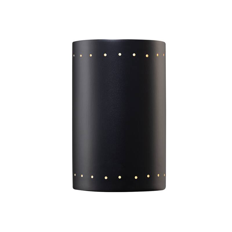 Justice Design Group Ambiance Large Cylinder w/ Perfs Closed Top Wall Sconce - Carbon Matte Black
