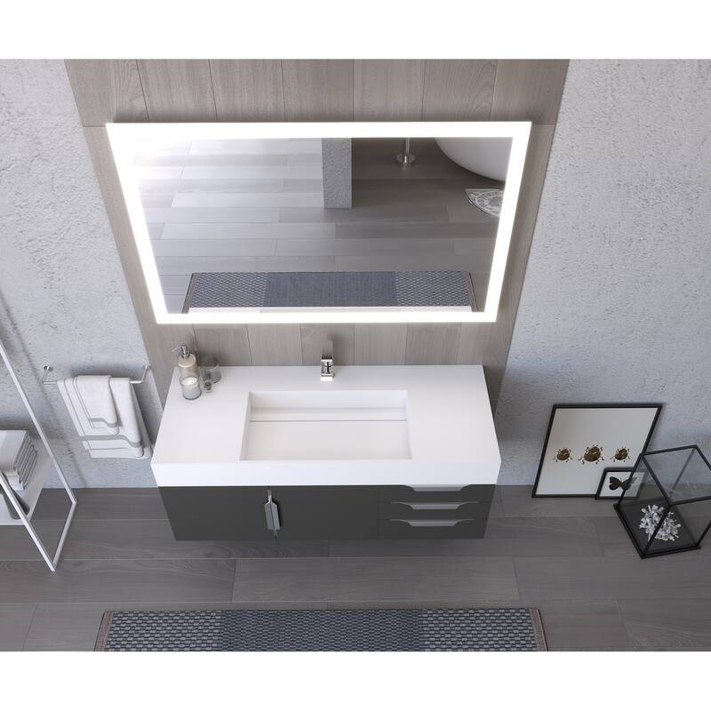 Amazon 48" Wall Mounted Bathroom Vanity Set with White Solid Surface Top