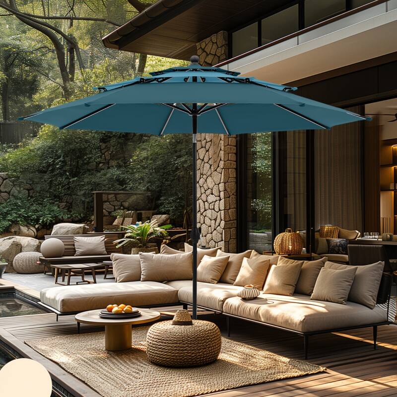 MAISON ARTS 10ft 3 Tiers Vented Patio Outdoor Umbrella with Auto-tilt and Crank Lift