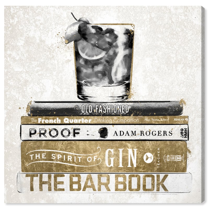 Wynwood Studio 'Luxe Bar Books' Drinks and Spirits Wall Art Canvas Print Cocktails - Gold, Black
