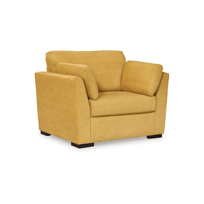 Viena Oversized Accent Chair, 2 Bolster Pillows, Yellow Faux Velvet