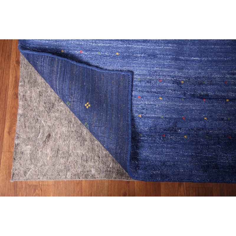 Blue Striped Gabbeh Oriental Area Rug Handmade Silk Carpet - 8'10" x 11'5"