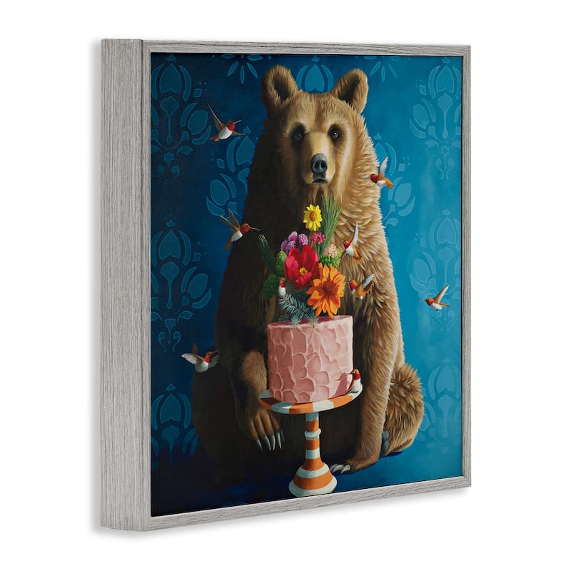 Stupell Bear with Sweet Dessert Cake Framed Giclee Art Design By Heather Gauthier