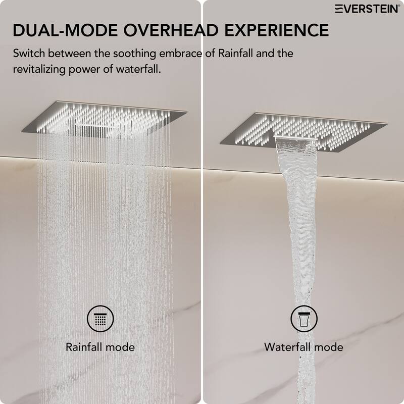 Digital Thermostatic Shower Set with Remote-Control LED Lights, Rainfall/Waterfall Combo and Massaging Jets