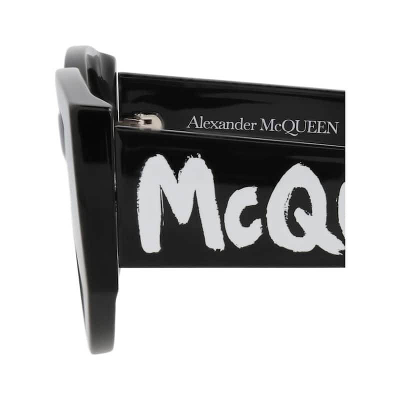 Alexander McQueen Round-Frame Acetate Sunglasses, Gradient Grey Lens, Shiny Black Frame