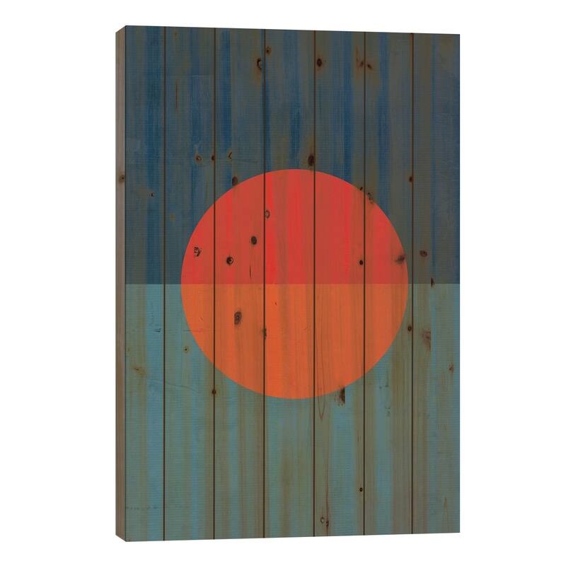 Orange Red Blue Sun Print On Wood by EmcDesignLab - Multi-Color - 40x26x1.5