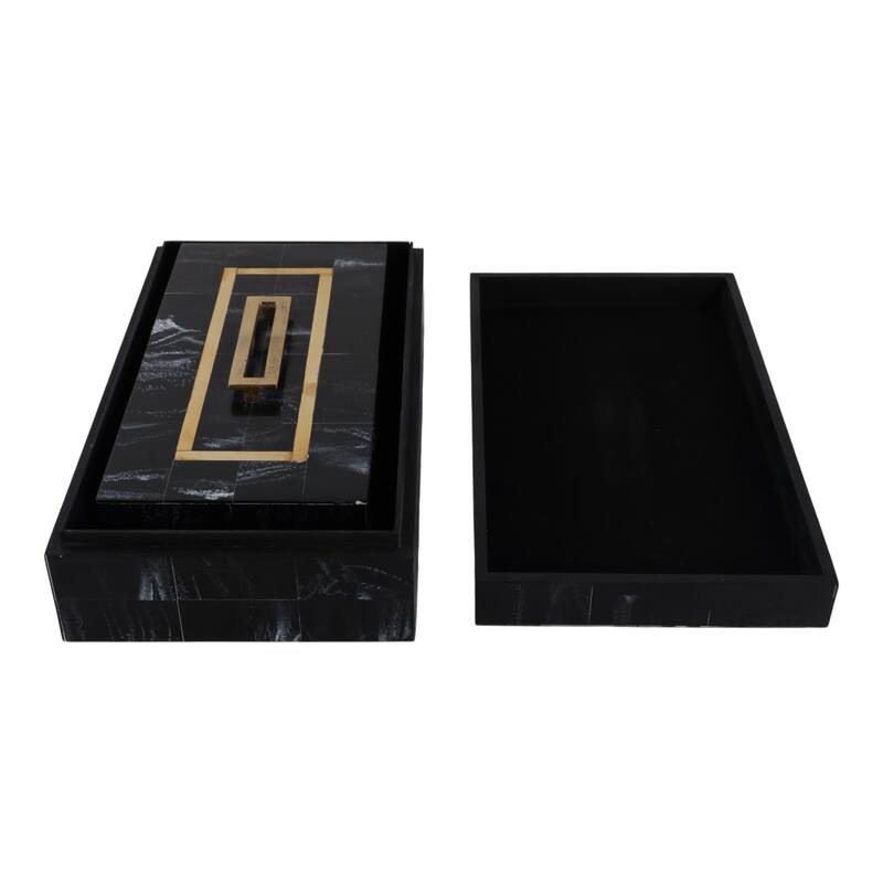 Resin Wood Decorative Storage Boxes (Set of 2) - 5" & 4" Black, Gold - 14" x 8" x 4.5"