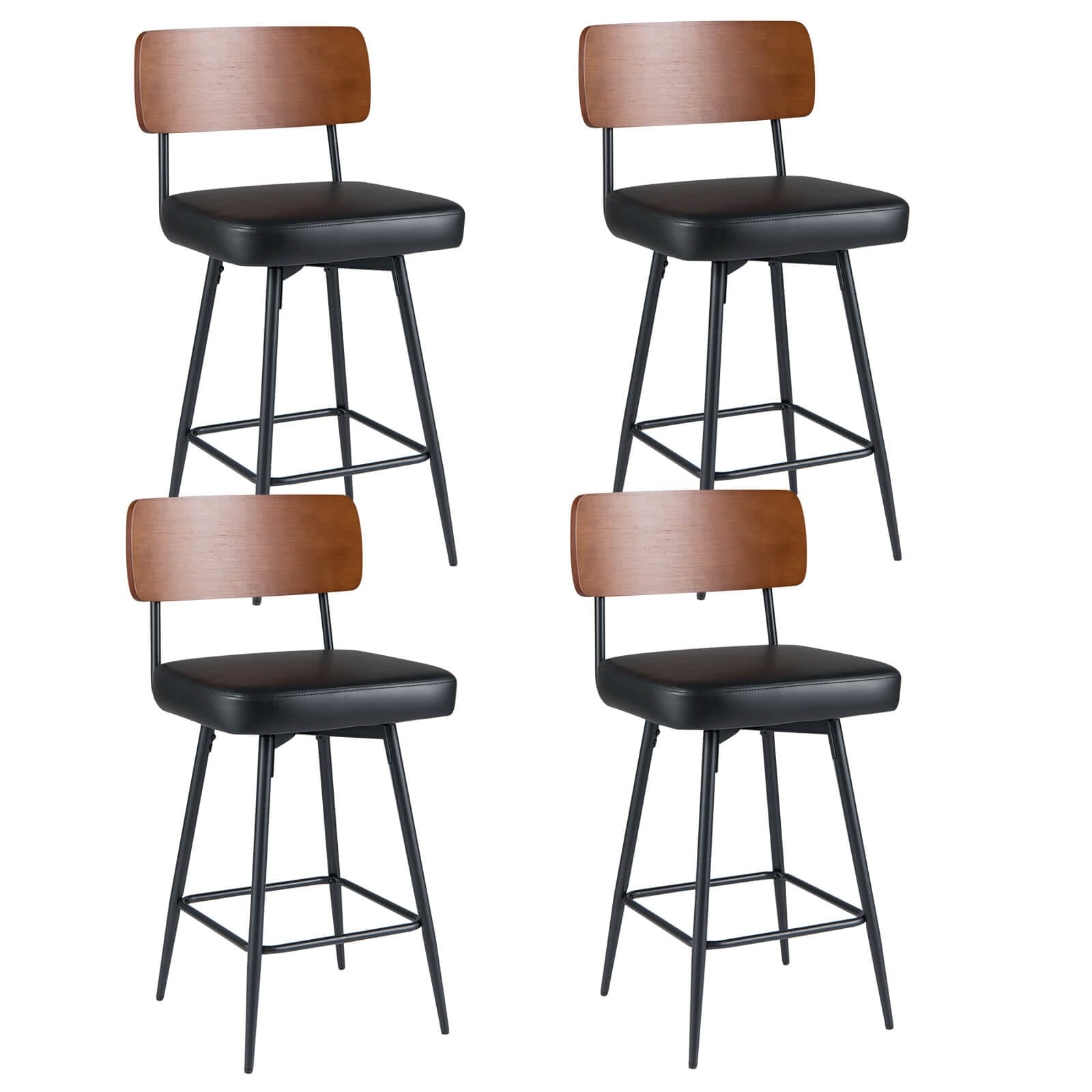 Costway 27” Padded Counter Barstools Set of 2/4 with Wooden Backrest & - See Details
