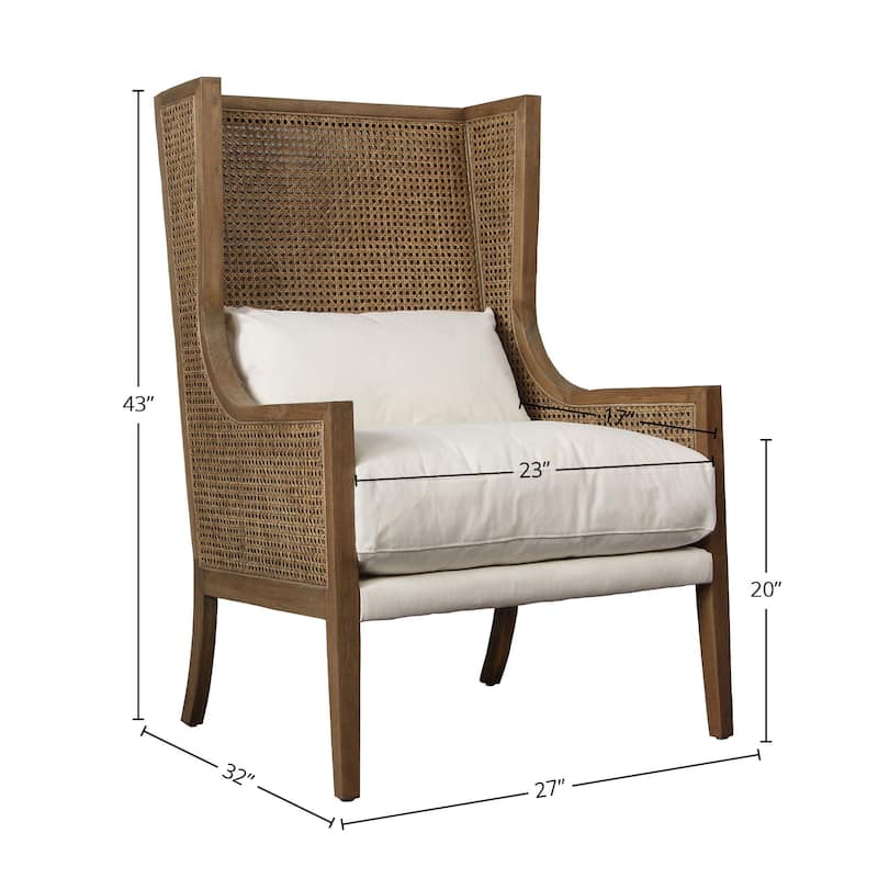 Michelle Oak and Rattan Upholstered Occasional Chair, Off-White