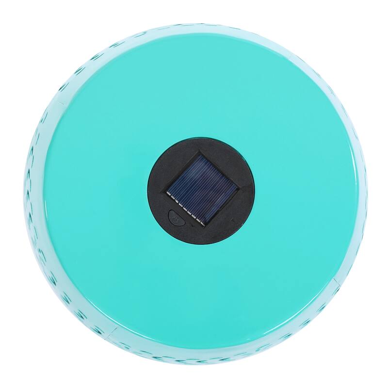 Sola Side Table, Solar Powered Light, 18 Inch Barrel Shaped Teal Iron