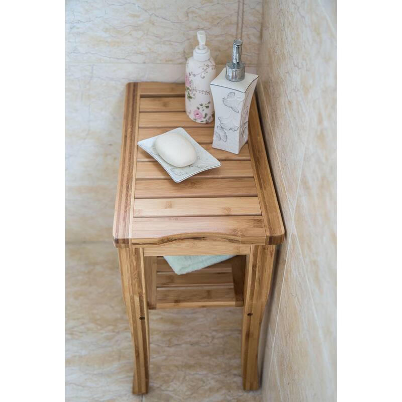 Bamboo Shower Seat Bench Spa Bath Stool Chair w/ Storage Shelf