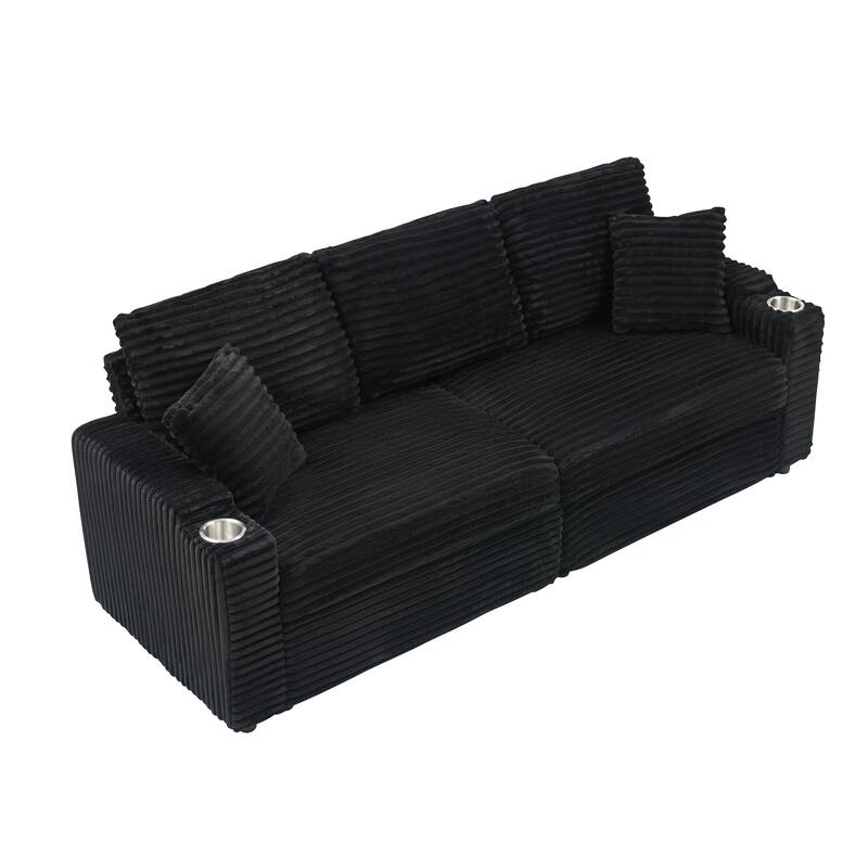 80-inch Corduroy Two-in-one Folding Sofa, Black