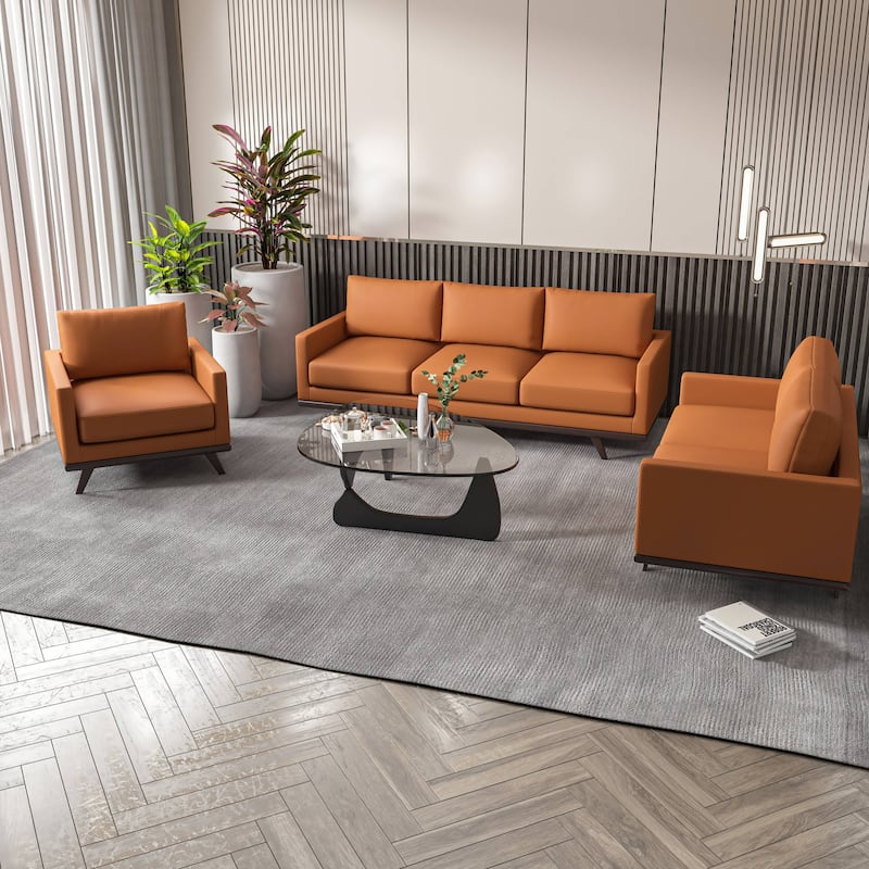 3-Piece Sofa Set Upholstered in Leather with Birch Wood Base Chester Collection