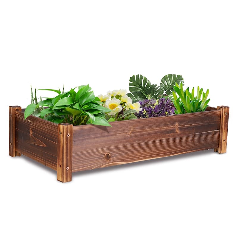Carbonized Wood Raised Garden Bed Kit Elevated Planter Box For Growing - 26x13x6 inch