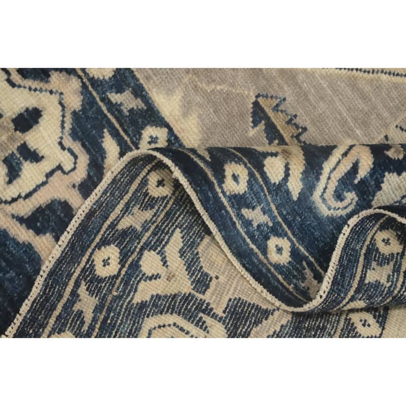 Vegetable Dye Wool Oushak Turkish Area Rug, Floral Geometric Carpet - 10' 0'' X 8' 0''