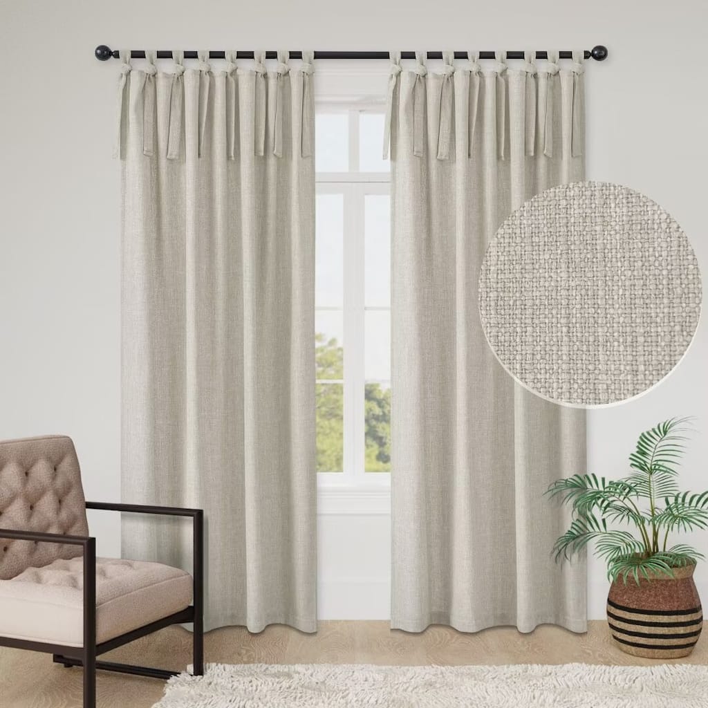 Linen Texture Tie Top Room Darkening Curtain Pair(2 panels)