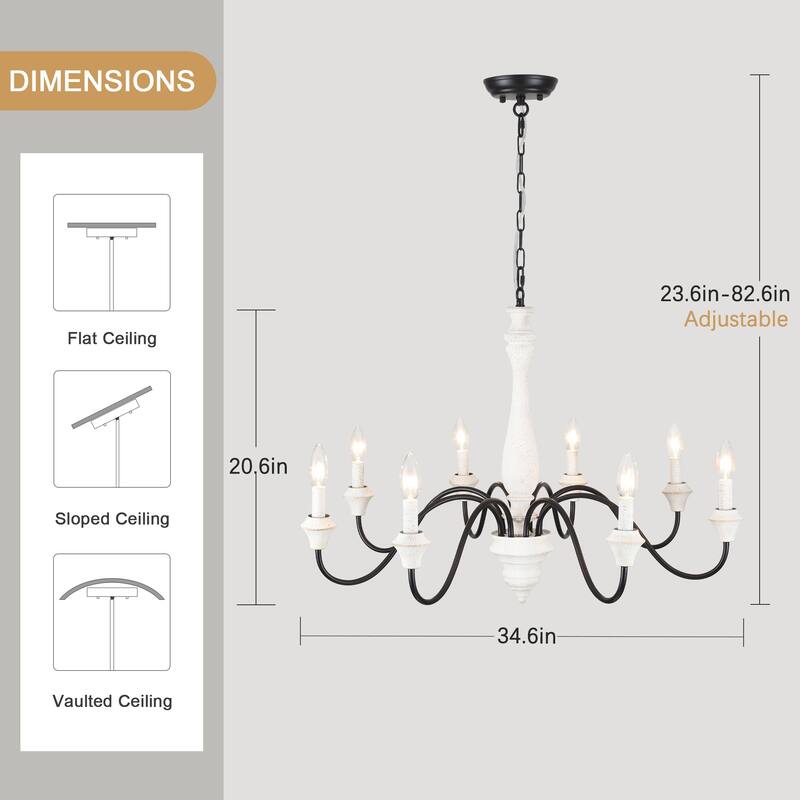 8-Light Vintage Candlestick Hanging Chandelier Lighting for Kitchen Island