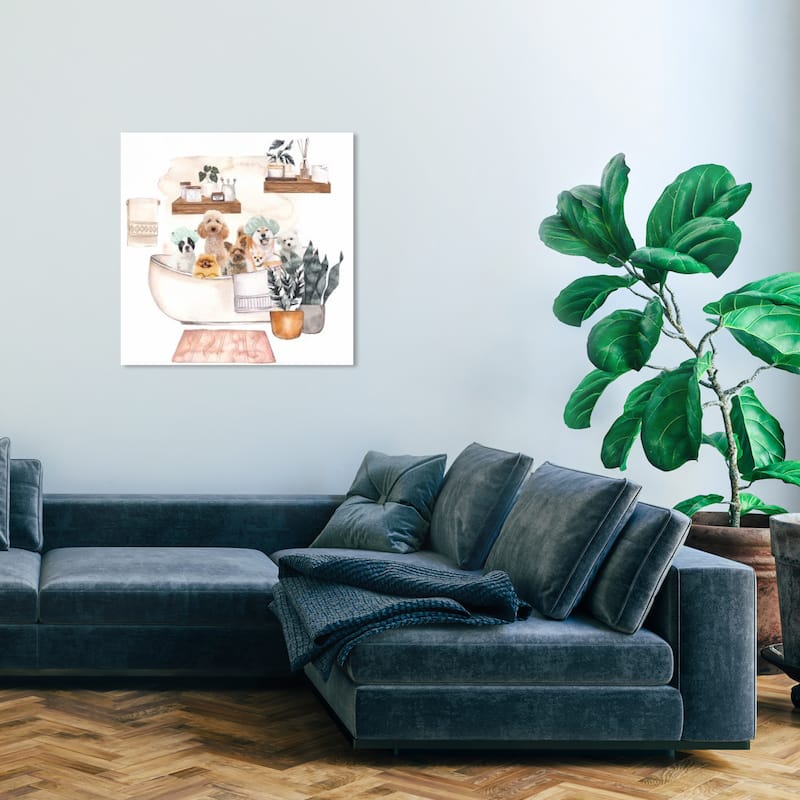 Wynwood Studio Canvas Bath and Laundry Dog Bath Tub White and Cream White Modern & Contemporary Wall Art Canvas Print - 30 x 30