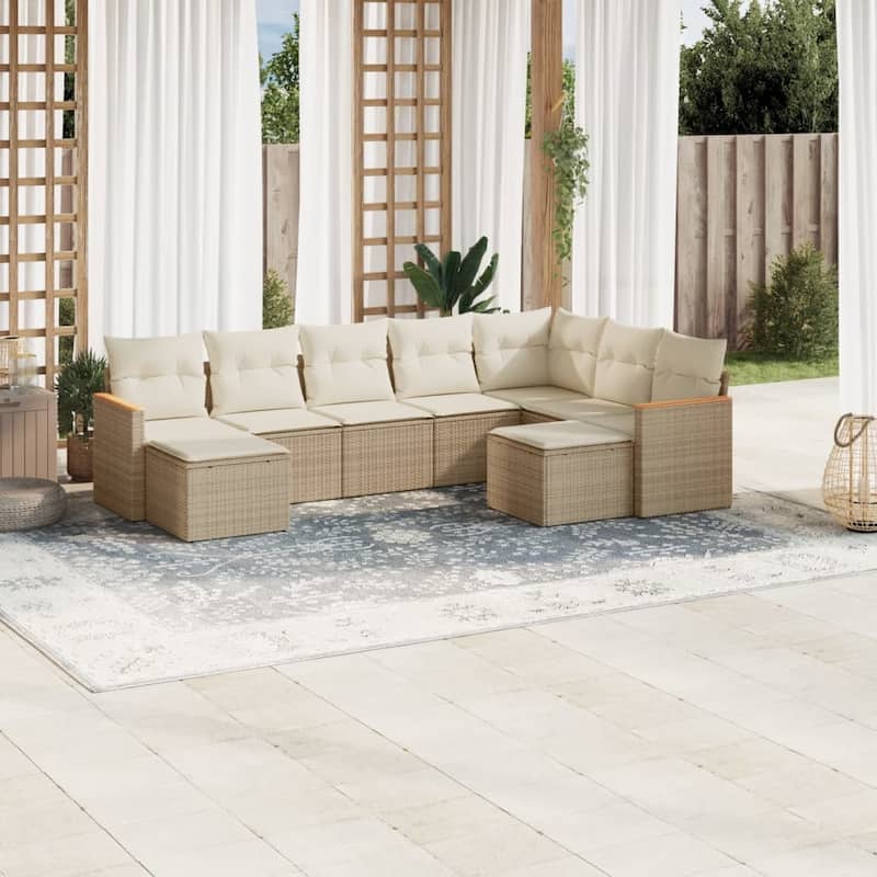 vidaXL Patio Sofa Set with Cushions Outdoor Conversation Furniture Poly Rattan - 24.4 x 24.4 x 27.2 in - Beige without table