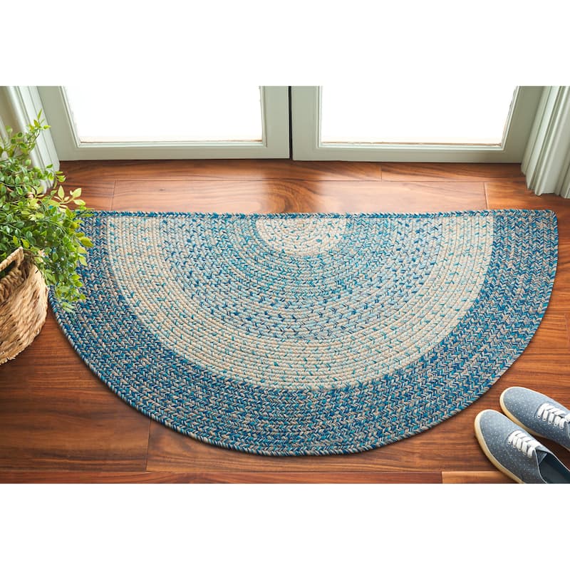 SAFAVIEH Handmade Braided Ecenur Indoor/Outdoor Machine Washable Rug - 2' x 4' Half-Moon - Blue/Aqua