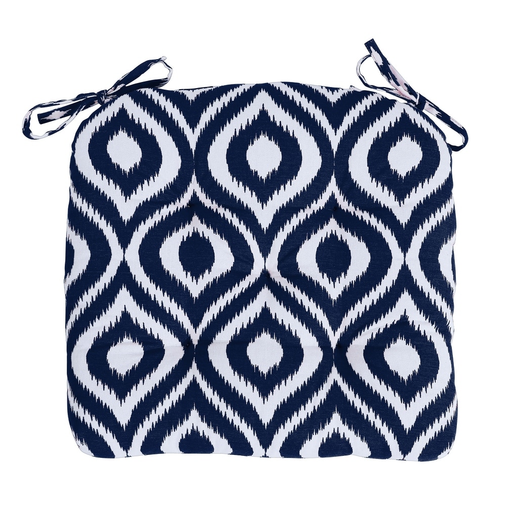 Tufted Damask Handmade Cotton Dining Chair Cushion (Set of 2) - 16 Inch with Ties