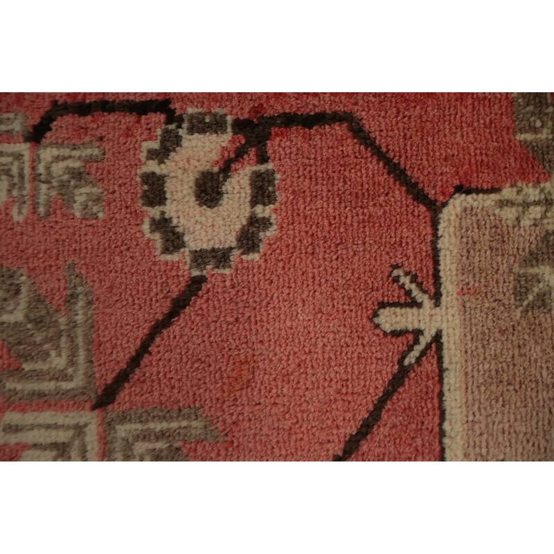 Hand Knotted Oriental 100% Wool Carpet Transitional Geometric Pink Khotan Area Rug - 8' 10'' X 5' 0''