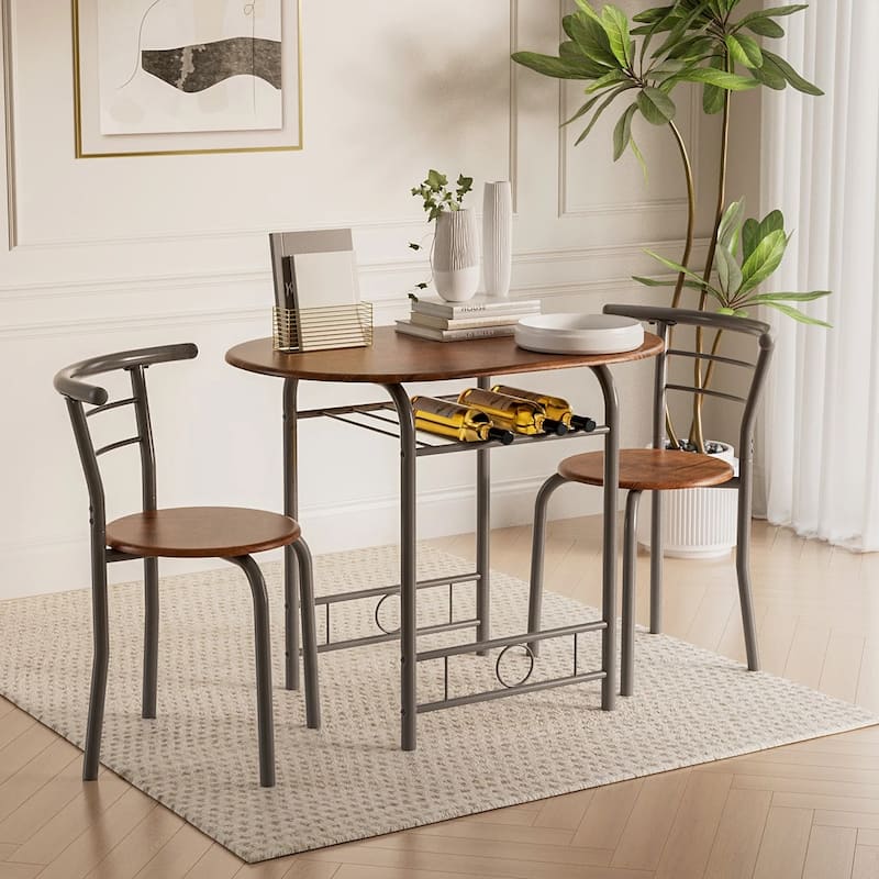 Furniwell 3 PC Dining set Small Dining Table Wood and Metal for Living Room Dining Room Kitchen