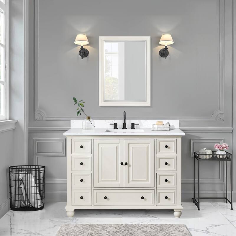 Thompson 48 in. Single Sink Bathroom Vanity with Engineered Stone Top - 49"W x 22"D x 35"H
