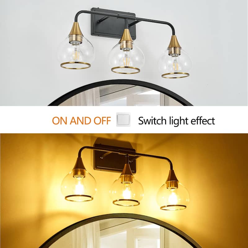 23" 3-Light Vanity Wall Sconce with Clear Glass Shades, Industrial Wall Mounted Lamp for Mirror, Vanity(Bulb Not Included)