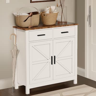 Modern Kitchen Storage Cabinet, Buffet Cabinet with 2-Drawers, 2-Doors, Coffee Bar for Living Room, Dining Room, Bathroom, White