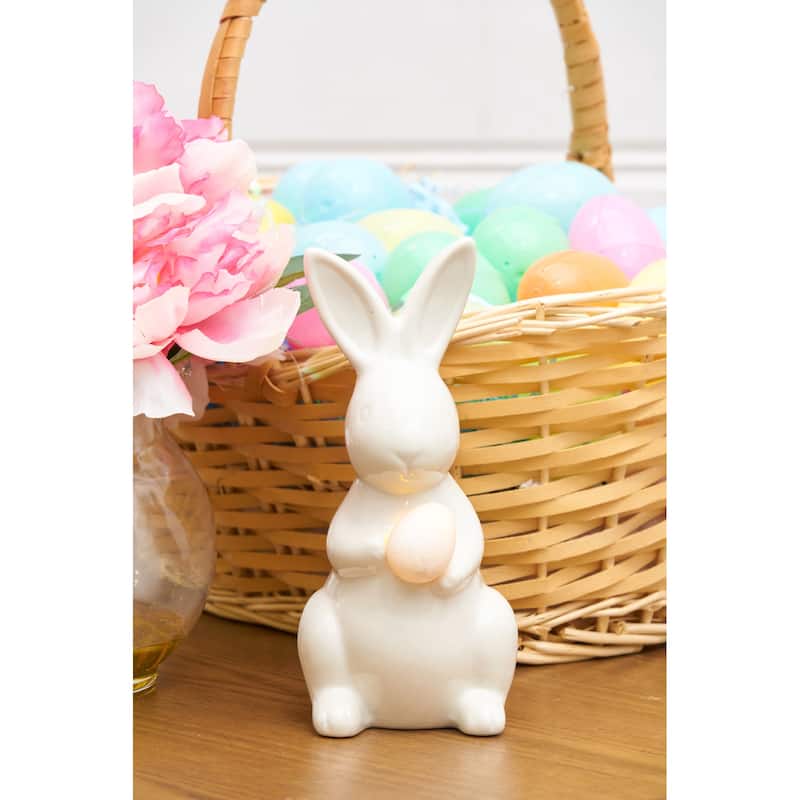 Led White Ceramic Bunny Easter Figure Figurine