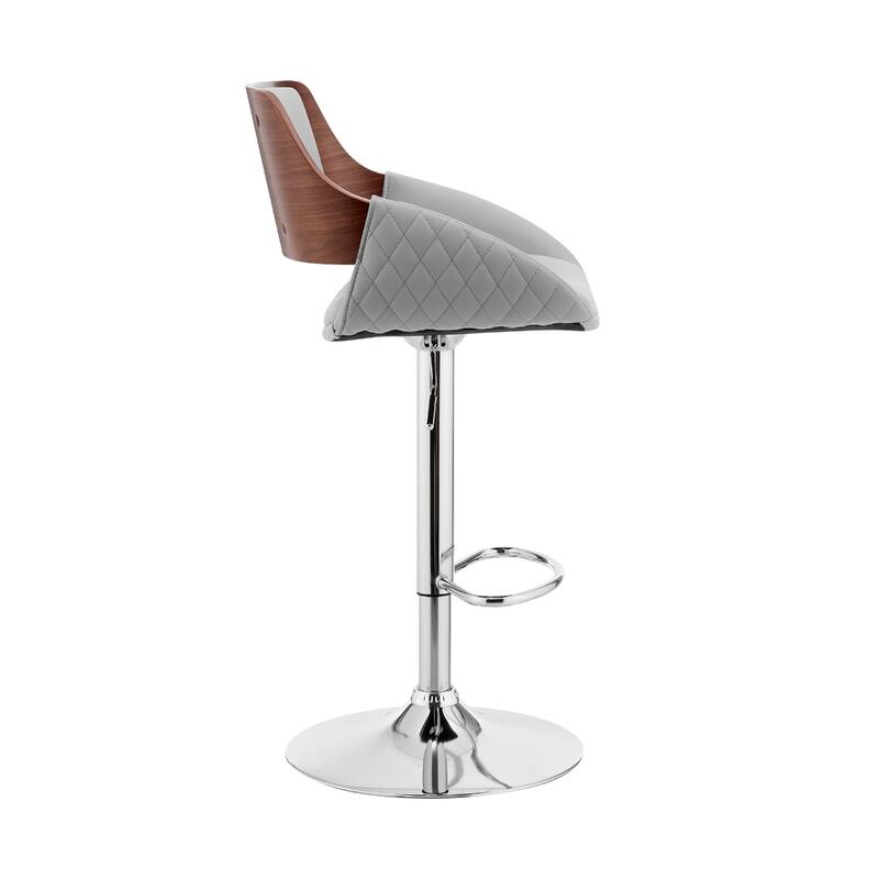 25" Grey Adjustable Faux Leather Swivel Bar Stool with Chrome Base Low Back and Footrest for Kitchen - 43”H x 21”W x 20”D