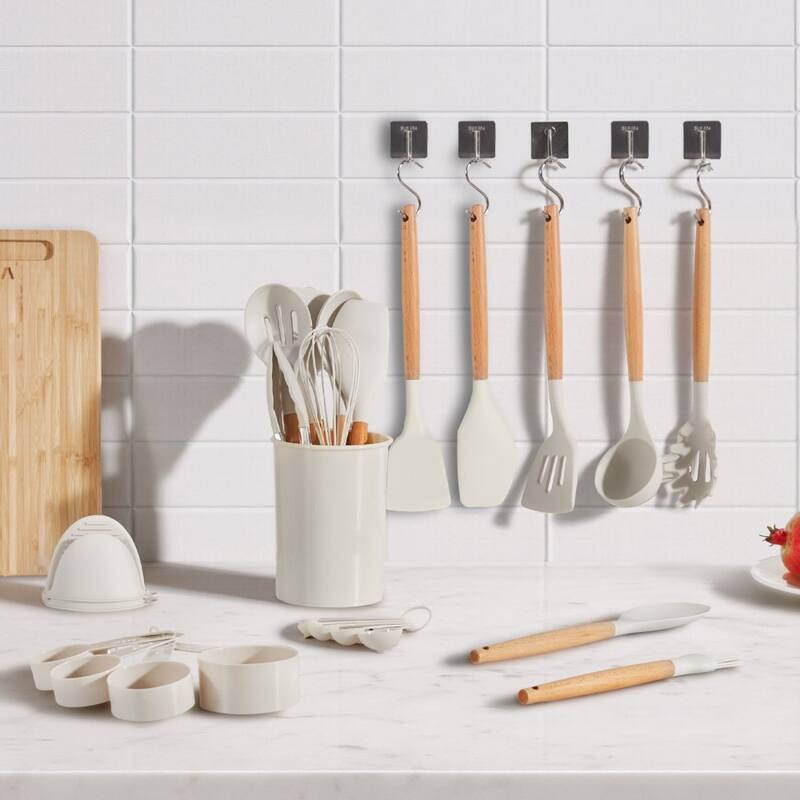 Silicone Non-Stick Kitchen Utensil Set with Wooden Handle and Heat-Resistant Cooking Tools