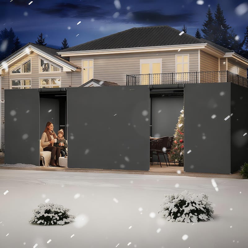 EROMMY Waterproof Pergola Winter Cover with Sidewalls, Mesh Windows and Roll-Up Door, All-Season Weather Enclosure