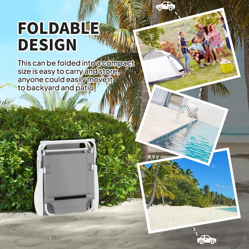 Folding Chaise with 4-Way Recline, Breathable Mesh, Removable Pillow