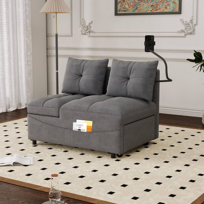 27.56" Velvet 2-Seater Sleeper Chair with USB & Storage - Grey