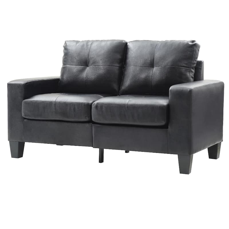 Flared Arm Faux Leather 4-Panel Tufted Straight Sofa - 58" - Black
