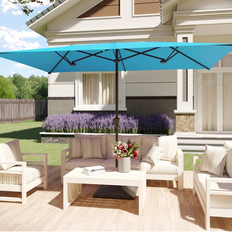 BONOSUKI 10 x 6.5Ft Double-Sided Patio Umbrella with Large Canopy Outdoor Table Umbrella for Garden and pool, Anthracite Gray - Lake Blue