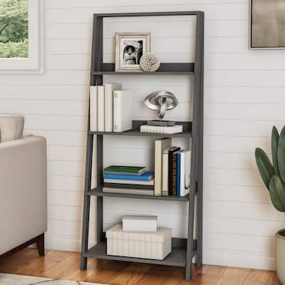 Lavish Home 4-Tiered Freestanding Leaning Look Wooden Ladder Bookshelf