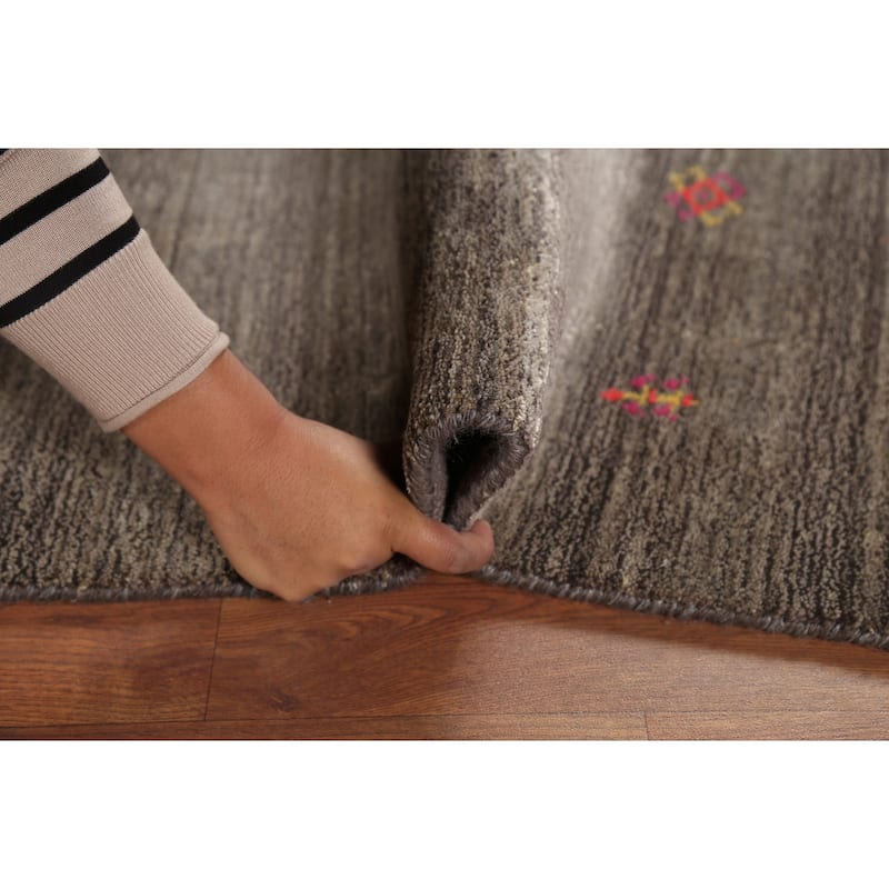 Striped Brown Gabbeh Indian Area Rug Hand-Knotted Wool Carpet - 3'11"x 6'1"