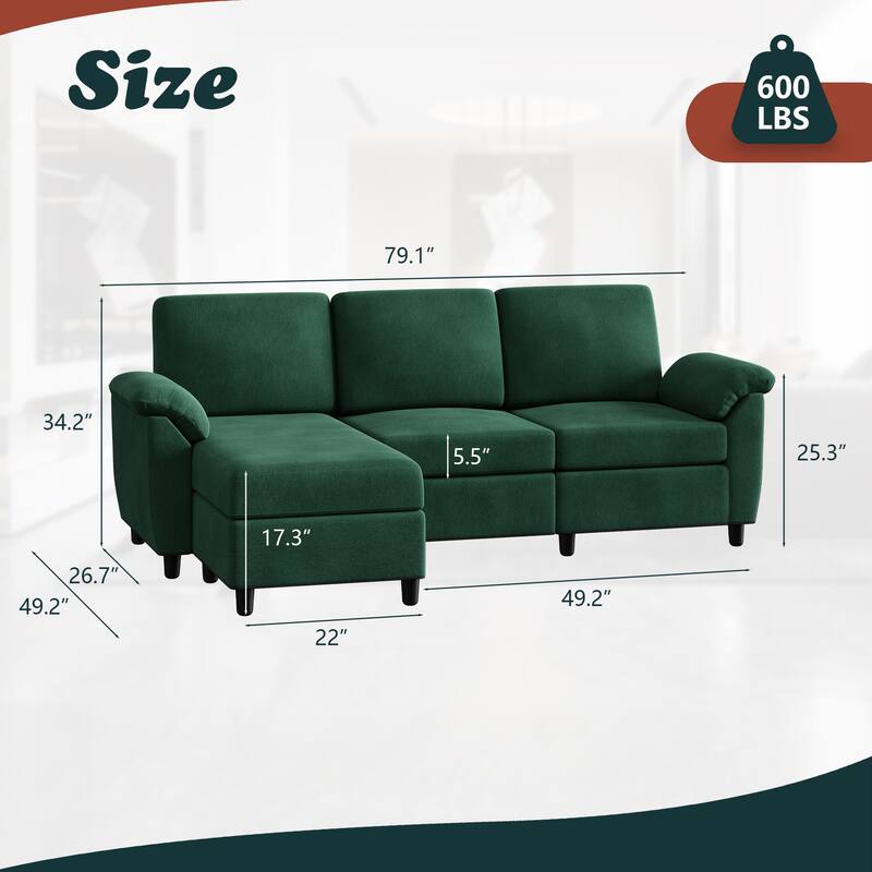 Futzca ​79" Convertible Sectional Sofa Couch, 3 Seat L Shaped